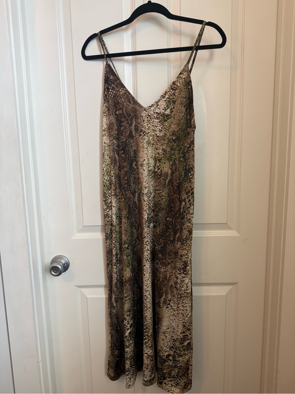 Jennafer Grace Snake-Print Midi Slip Dress Brown Tan Green SOFT Small